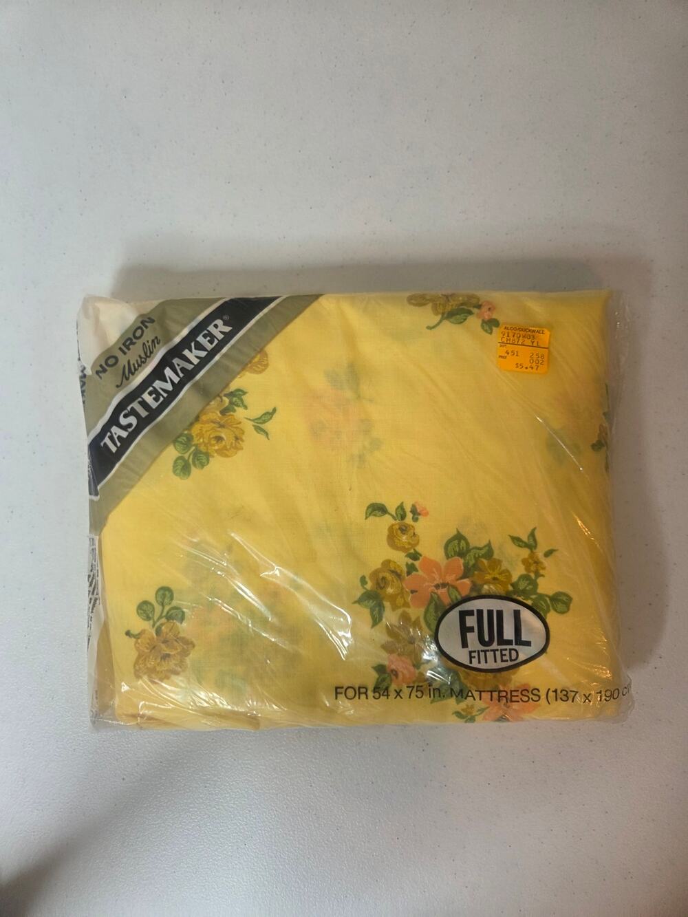 Lady Pepperell Vintage NoIron Muslin FullFitted Sheet Yellow Floral 54x75 in NEW